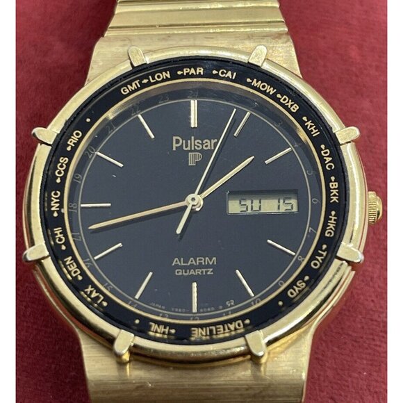 Vintage Pulsar Y960-6059 Men Rotate Bezel Quartz Watch Gold Tone Dead Battery - Picture 3 of 9